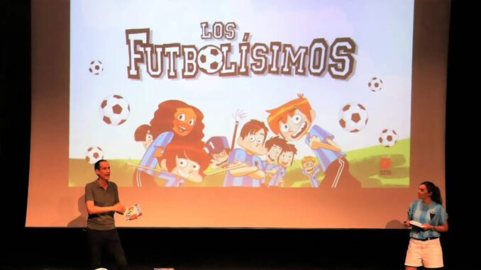 Encuentro de escolares con Roberto Santiago, autor de Los Futbolísimos, durante el macroencuentro en Villaviciosa de Odón con acrobacias de freestyle